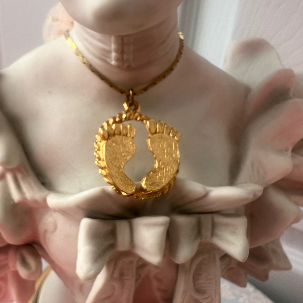 Gold Footprint Pendant Necklace